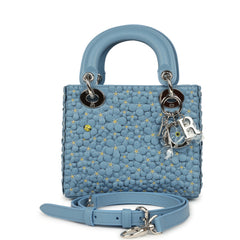 Christian Dior Mini Lady Dior Bag "Myosotis" Bleu Myosotis Lambskin Silver Hardware