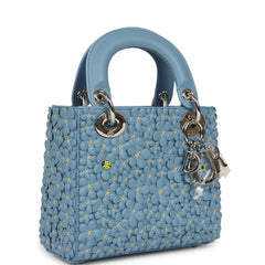 Christian Dior Mini Lady Dior Bag "Myosotis" Bleu Myosotis Lambskin Silver Hardware