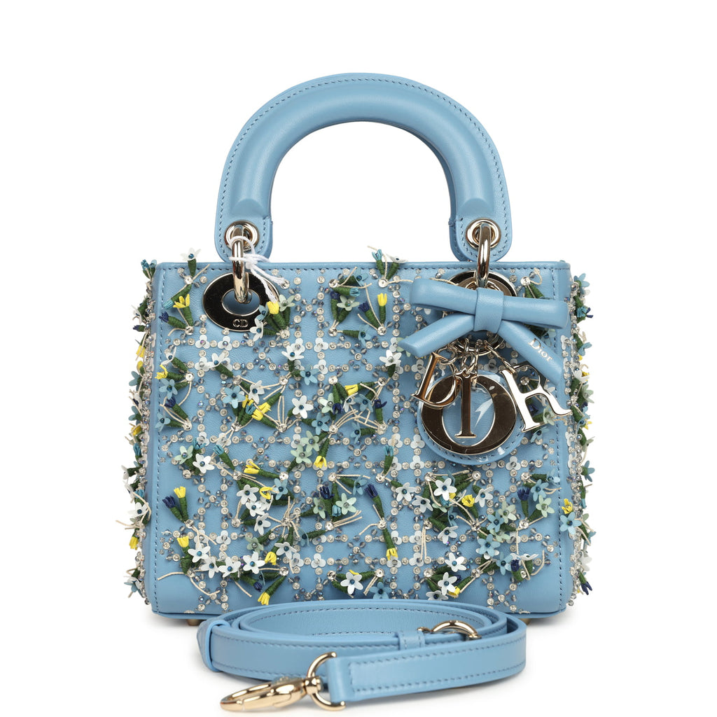 christian dior backpack mini Christian Dior Mini Lady Dior Bag "3D Garden" Blue Multi Embellished L