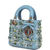 Christian Dior Mini Lady Dior Bag "3D Garden" Blue Multi Embellished Lambskin Light Gold Hardware - Thumbnail View 5