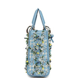 Christian Dior Mini Lady Dior Bag "3D Garden" Blue Multi Embellished Lambskin Light Gold Hardware - Thumbnail View 3