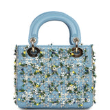 Christian Dior Mini Lady Dior Bag "3D Garden" Blue Multi Embellished Lambskin Light Gold Hardware - Thumbnail View 4