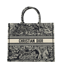 Christian Dior Large "Toile de Jouy" Book Tote Blue and Ecru Embroidered Canvas