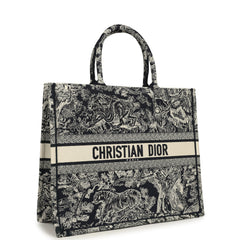 Christian Dior Large "Toile de Jouy" Book Tote Blue and Ecru Embroidered Canvas