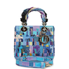 Christian Dior Small "Lady Art" Lady Dior Purple, Blue Multicolored Embroidered Lambskin Enamel Light Gold Hardware