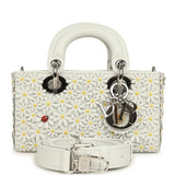 Christian Dior Mini Lady D-Joy Bag "Daisy" White Embroidered Lambskin Silver Hardware - Thumbnail View 1