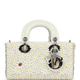 Christian Dior Mini Lady D-Joy Bag "Daisy" White Embroidered Lambskin Silver Hardware - Thumbnail View 2