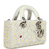 Christian Dior Mini Lady D-Joy Bag "Daisy" White Embroidered Lambskin Silver Hardware - Thumbnail View 3