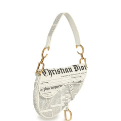 Vintage Christian Dior Mini "Newspaper" Saddle Bag White, Black Leather Gold Hardware