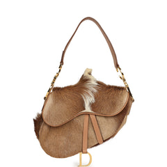 Vintage Christian Dior Mini "Mohawk" Saddle Bag Light Brown, White Pony Hair Gold Hardware