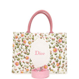 Christian Dior Medium "Daisy Garden" Book Tote with Strap Pink, White, Multi Embroidered Canvas Silver Hardware - Thumbnail View 1