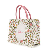 Christian Dior Medium "Daisy Garden" Book Tote with Strap Pink, White, Multi Embroidered Canvas Silver Hardware - Thumbnail View 5