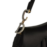 Pre-owned Christian Dior Mini Saddle Bag Black Satin, Crystals Gold Hardware - Thumbnail View 8