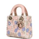 Christian Dior Mini Lady Dior Bag "Buttercup" Rose Soupir, Off-White, Light Purple, Light Brown Lambskin Light Gold Hardware - Thumbnail View 5