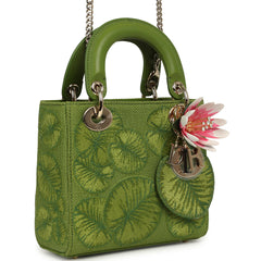 Christian Dior Mini Lady Dior Bag "Water Lily" Green, Multicolored Embroidered Light Gold Hardware