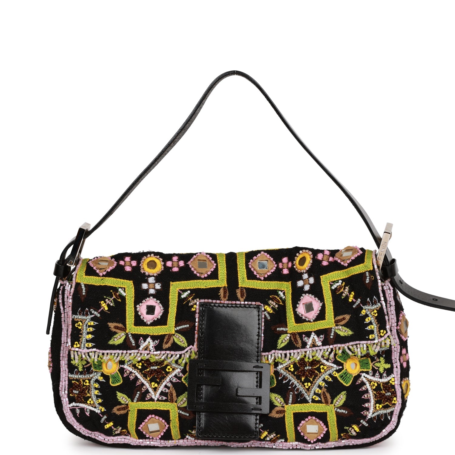 Vintage Fendi Baguette Bag Multicolor Bead Embroidered Canvas Silver H ...