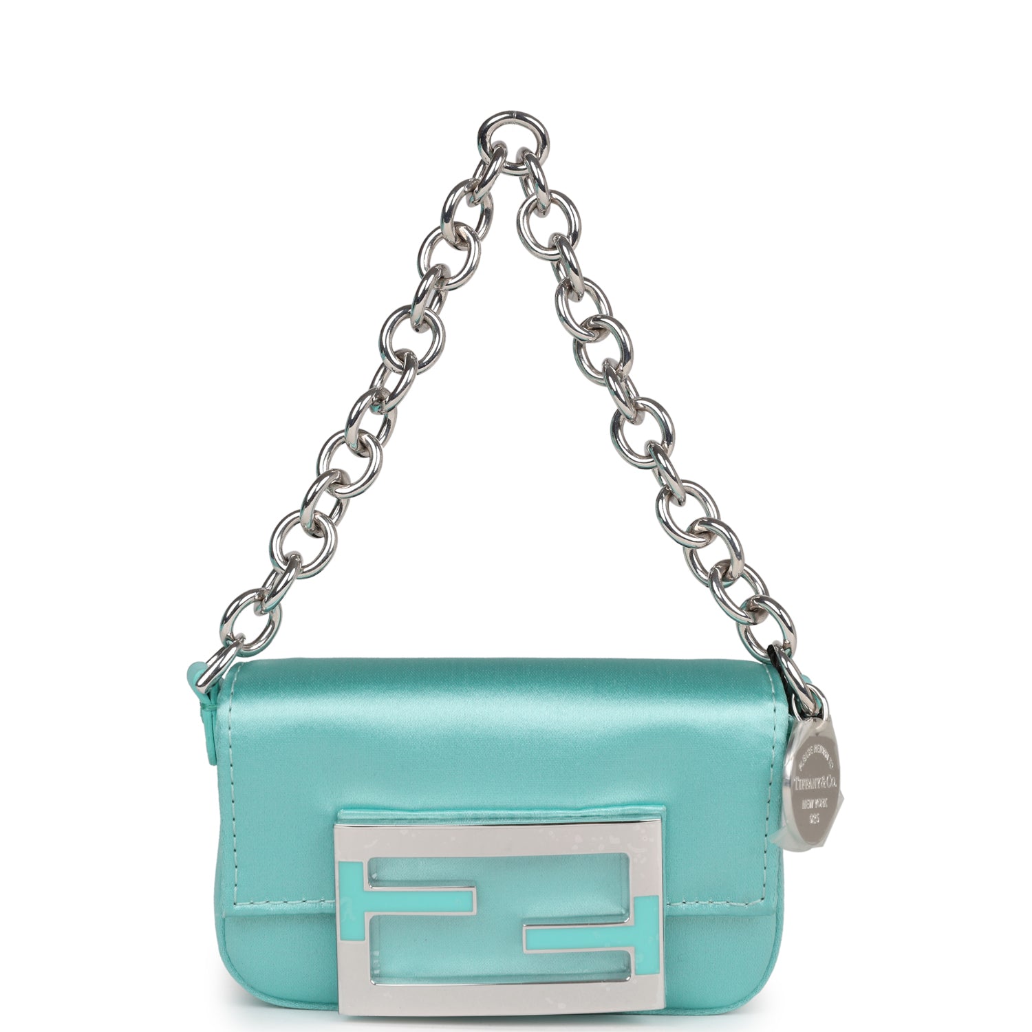 Fendi x Tiffany Nano Baguette Bag Light Blue Silk Sterling Silver Hard ...