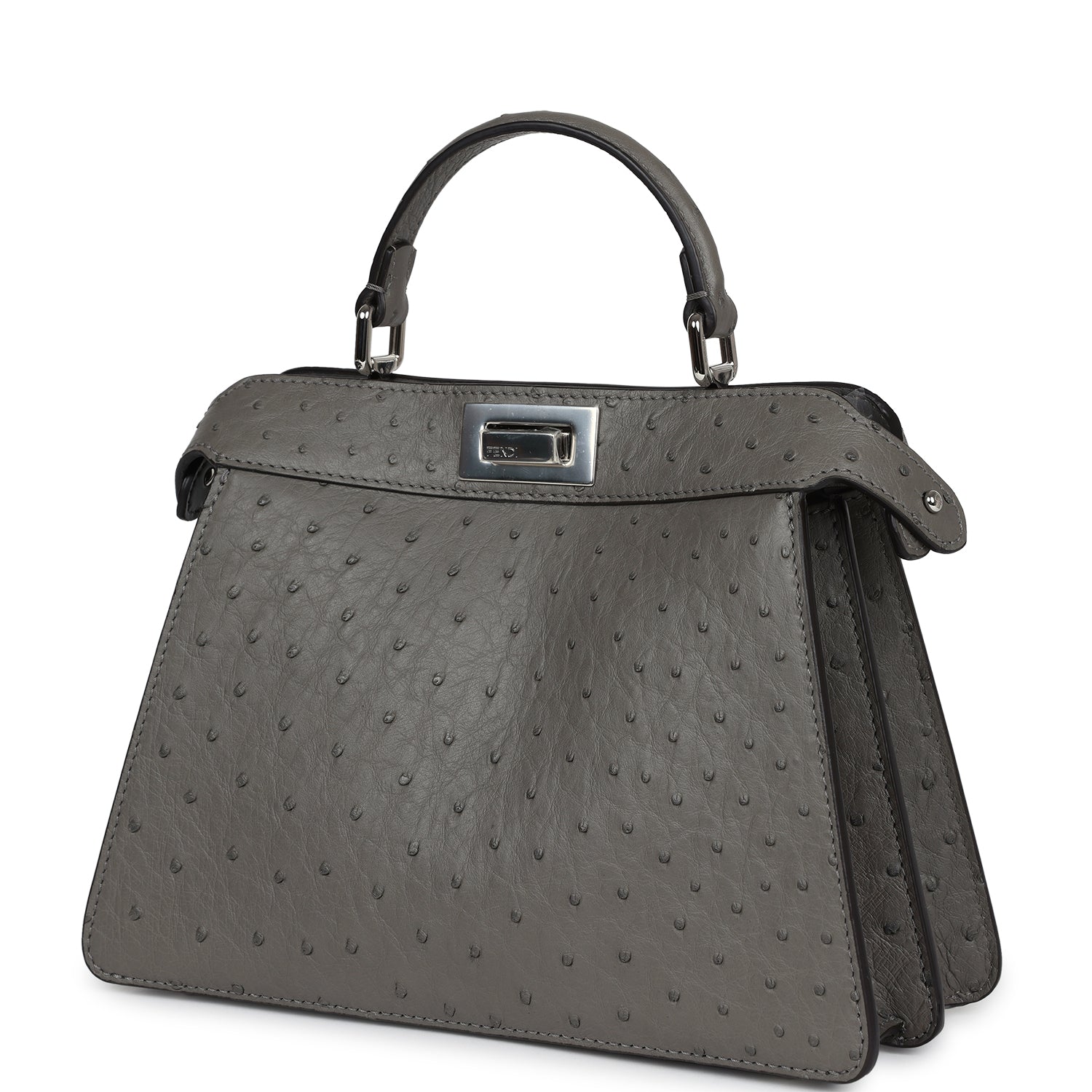 Fendi Small Peekaboo ISeeU Handbag Dark Grey Ostrich Silver Hardware ...