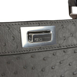 Fendi Small Peekaboo ISeeU Handbag Dark Grey Ostrich Silver Hardware