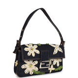 Vintage Fendi Baguette Bag Embroidered Denim Silver Hardware