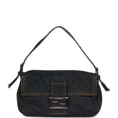 Vintage Fendi Baguette Bag Dark Blue Denim Silver Hardware