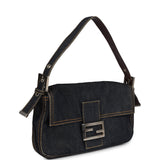 Vintage Fendi Baguette Bag Dark Blue Denim Silver Hardware