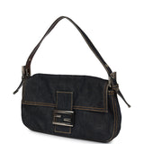 Vintage Fendi Baguette Bag Dark Blue Denim Silver Hardware