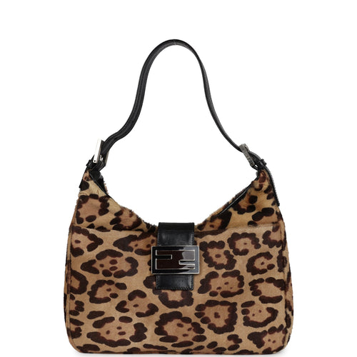 Vintage Fendi Leopard Shoulder Bag Brown and Black Ponyhair Silver Hardware