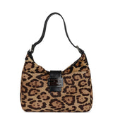 Vintage Fendi Leopard Shoulder Bag Brown and Black Ponyhair Silver Hardware