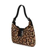 Vintage Fendi Leopard Shoulder Bag Brown and Black Ponyhair Silver Hardware