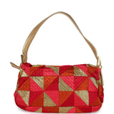 Vintage Fendi Patchwork Baguette Bag Gold, Pink, Orange and Red Embroidered Silk Gold Hardware