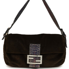 Vintage Fendi Baguette Bag Brown Velvet and Iridescent Python Silver Hardware