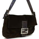 Vintage Fendi Baguette Bag Brown Velvet and Iridescent Python Silver Hardware - Thumbnail View 2
