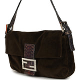 Vintage Fendi Baguette Bag Brown Velvet and Iridescent Python Silver Hardware - Thumbnail View 5
