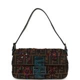 Vintage Fendi Beaded Baguette Bag Brown Multi Canvas and Blue Python Silver Hardware - Thumbnail View 1