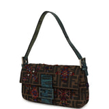 Vintage Fendi Beaded Baguette Bag Brown Multi Canvas and Blue Python Silver Hardware - Thumbnail View 5