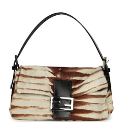 Vintage Fendi Baguette Bag Brown and White Calf Hair Silver Hardware