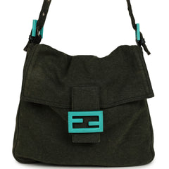 Vintage Fendi Mama Baguette Bag Dark Olive Jersey Silver Hardware