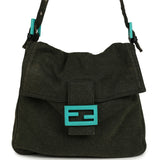 Vintage Fendi Mama Baguette Bag Dark Olive Jersey Silver Hardware - Thumbnail View 1