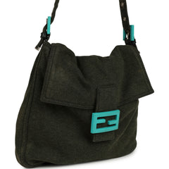 Vintage Fendi Mama Baguette Bag Dark Olive Jersey Silver Hardware