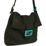 Vintage Fendi Mama Baguette Bag Dark Olive Jersey Silver Hardware - Thumbnail View 2