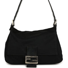 Vintage Fendi Mama Baguette Bag Black Jersey Silver Hardware
