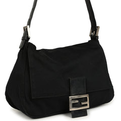 Vintage Fendi Mama Baguette Bag Black Jersey Silver Hardware