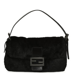 Vintage Fendi Baguette Bag Black Rabbit Fur Silver Hardware