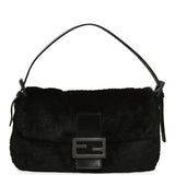 Vintage Fendi Baguette Bag Black Rabbit Fur Silver Hardware - Thumbnail View 1