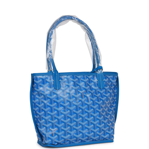 Goyard Goyardine Blue Anjou Mini Reversible Tote Bag Palladium Hardware