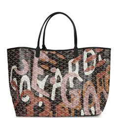 Goyard Limited Edition Black Goyardine Canvas Pink Lettres Camouflage St. Louis GM Tote Bag Palladium Hardware