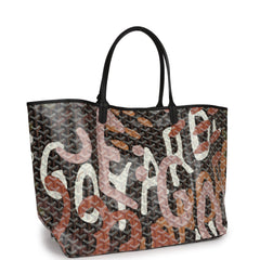 Goyard Limited Edition Black Goyardine Canvas Pink Lettres Camouflage St. Louis GM Tote Bag Palladium Hardware