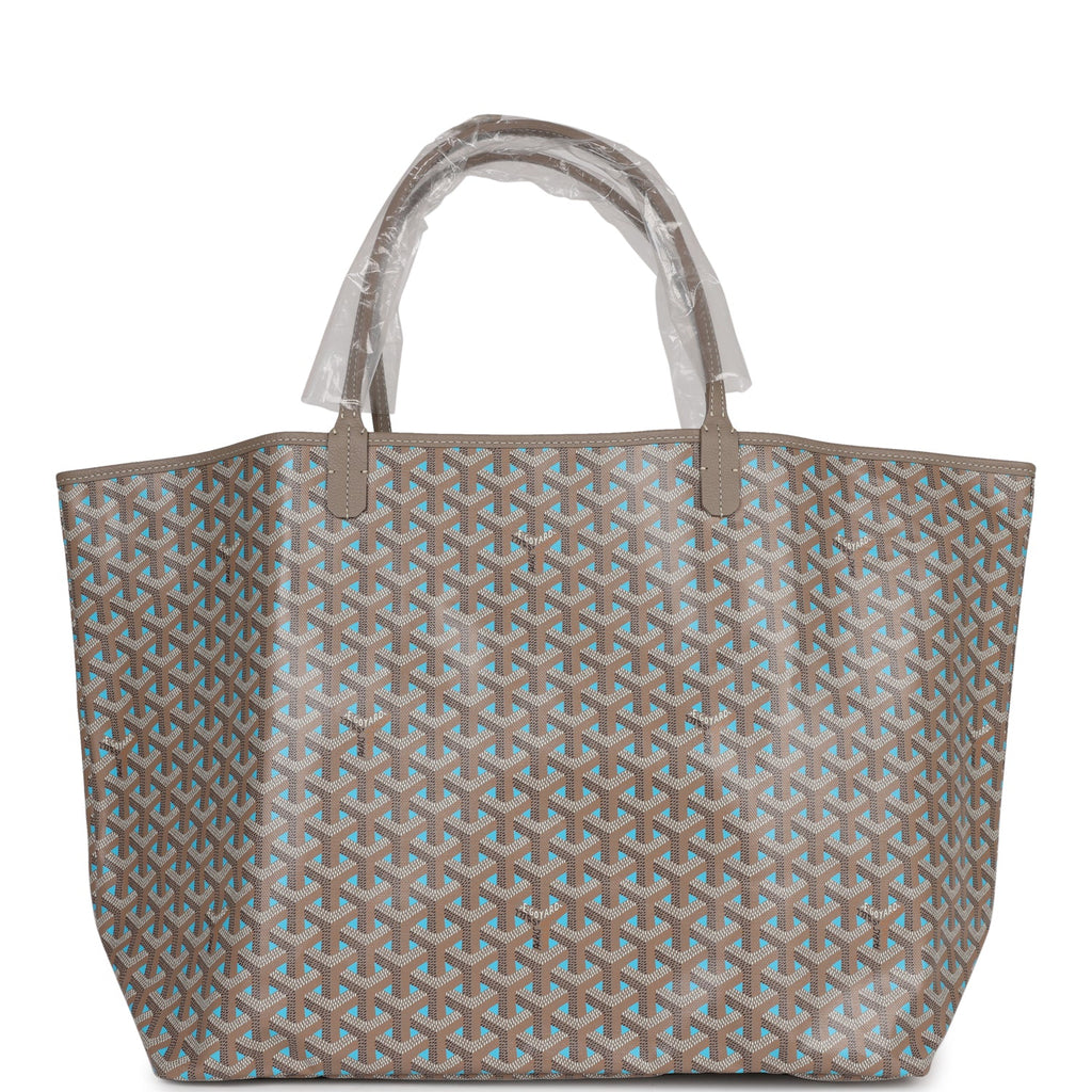 Goyard Goyardine Greige and Blue Louis GM Tote Bag Palladium Hardware Taupe/Blue New or Never Worn Canvas
