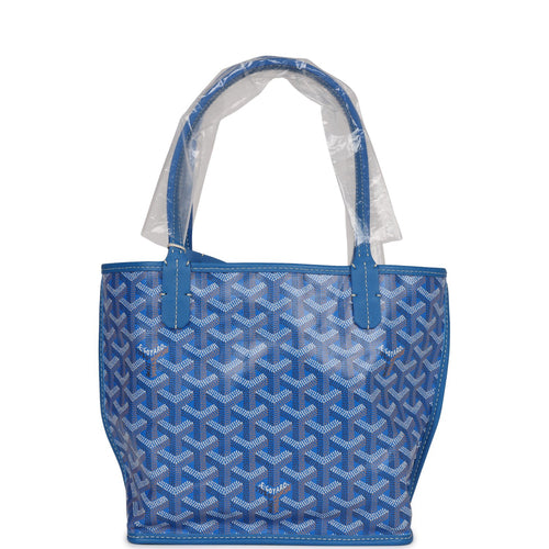 Goyard Goyardine Blue Anjou Mini Reversible Tote Bag Palladium Hardware